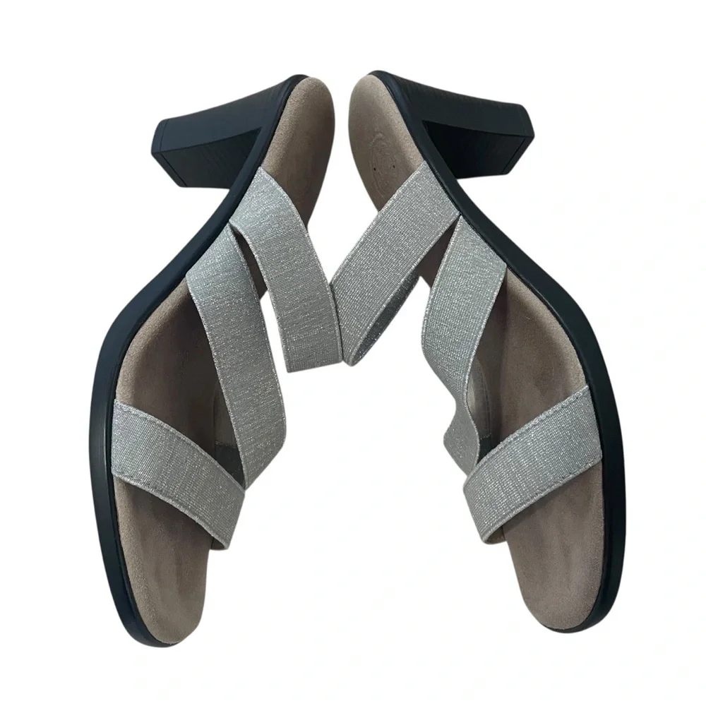 Charleston Shoe Co Jac Strappy Heel Sandal Silver Comfort Shoes Size 9 - Picture 4 of 9